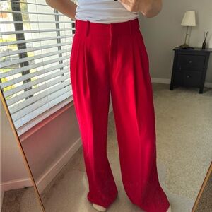 Zara Red Wide Leg Pants with Luxurious Texture
